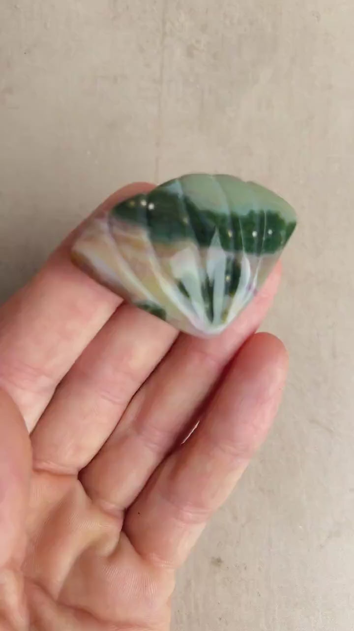 Ocean Jasper Seashell Carving: Hand Carved Crystal Decor