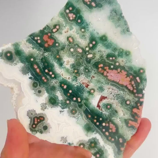 Ocean Jasper Slab : Early Vein 1-2 Old Stock Flower Orbs