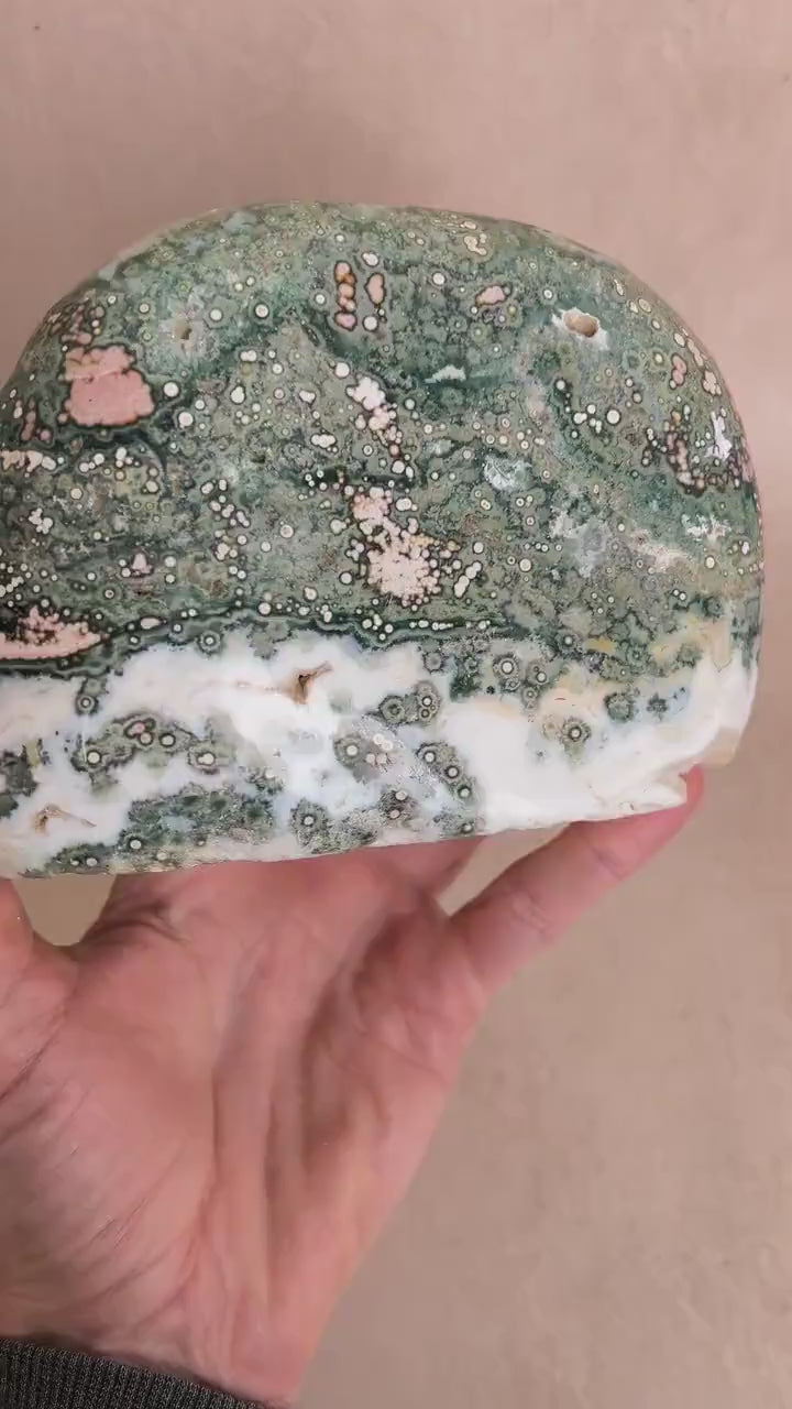 Ocean Jasper XL Half Polished Standing Free Form | Vein 1-2