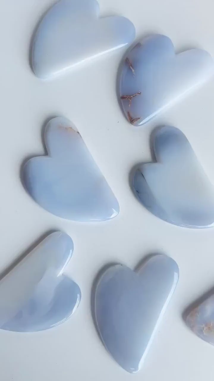 Turkish Blue Chalcedony Gua Sha: Natural Blue Stone Facial Massage Tool