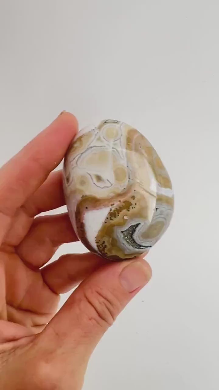 Marovato Ocean Jasper Palm Stone - Vein 8 Orbicular Jasper Crystal from Madagascar