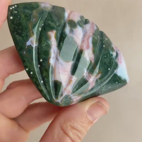 XXL Ocean Jasper Seashell Carving: Hand Carved Crystal Decor