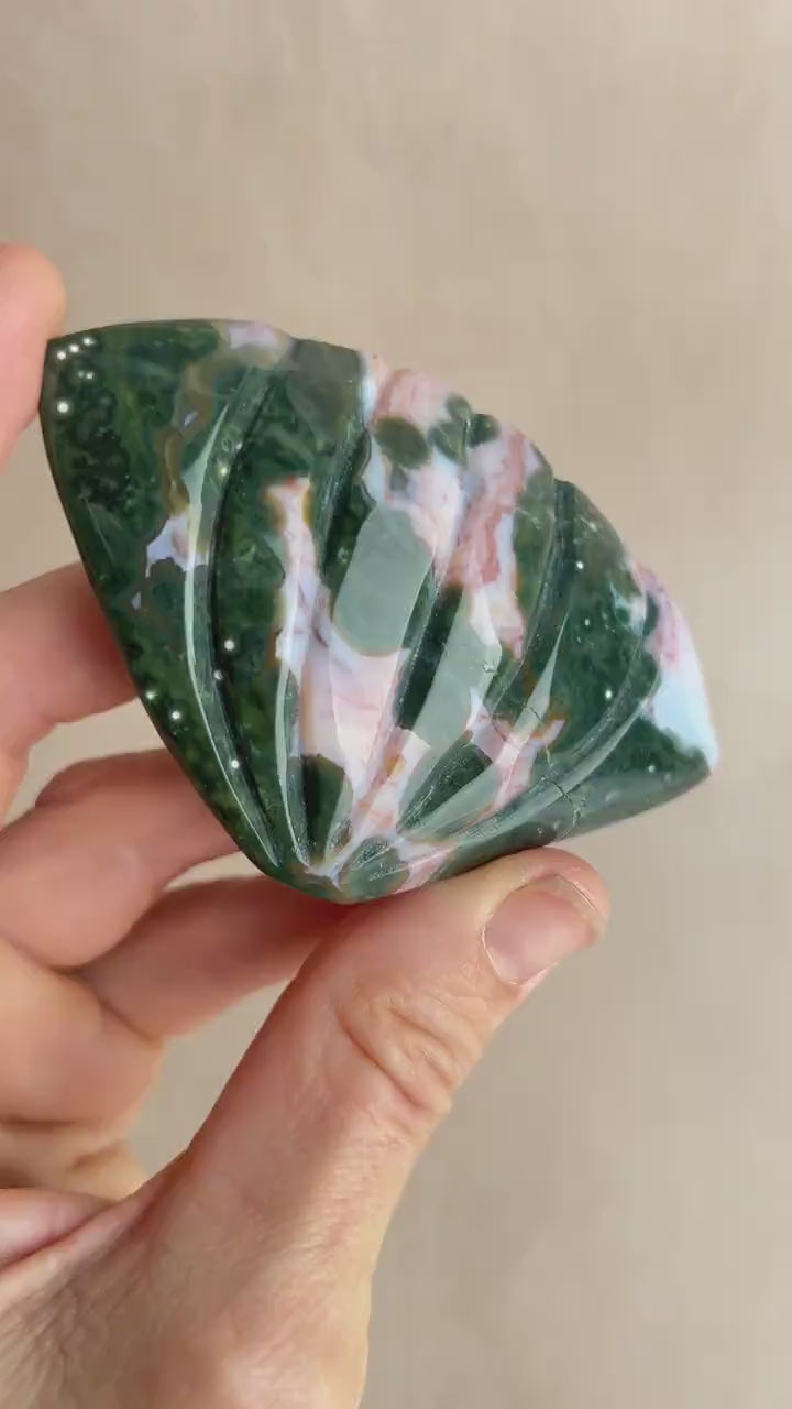 XXL Ocean Jasper Seashell Carving: Hand Carved Crystal Decor