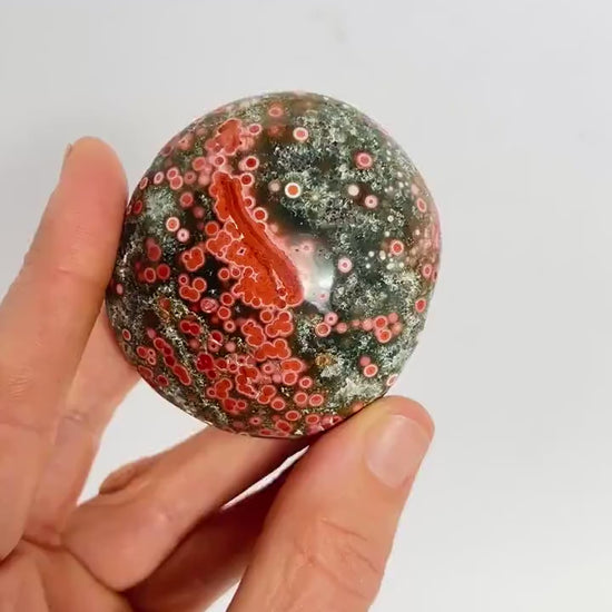 Authentic Ocean Jasper Large Palm Stone : Early Vein Pink Collector Piece