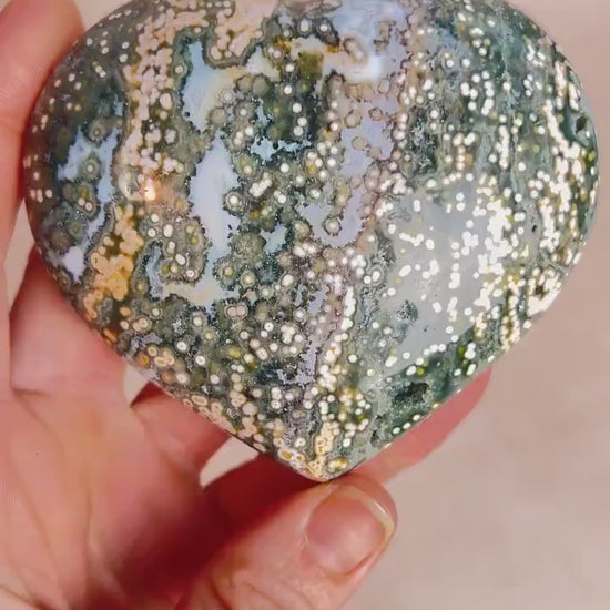 Ocean Jasper Heart Crystal : XL Veinless Carving