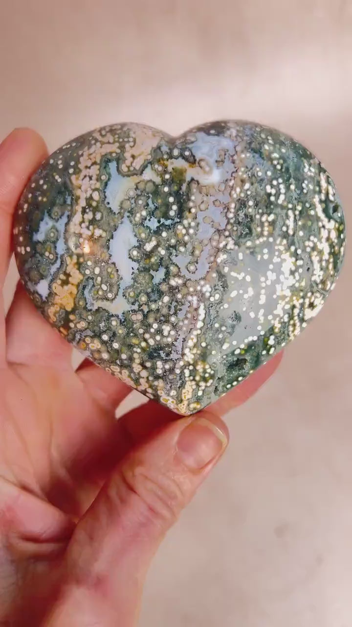 Ocean Jasper Heart Crystal : XL Veinless Carving