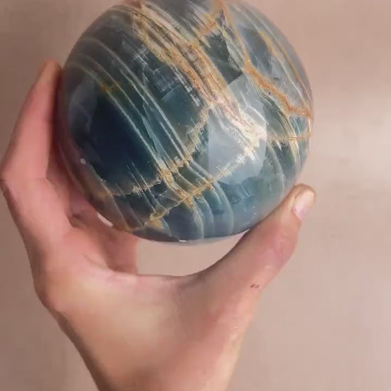 Argentinean Blue Onyx Sphere: Healing Crystal Decor, Collector Mineral