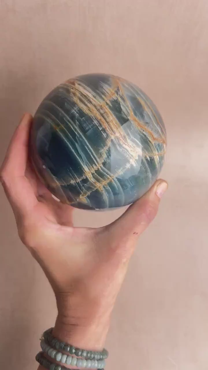 Argentinean Blue Onyx Sphere: Healing Crystal Decor, Collector Mineral