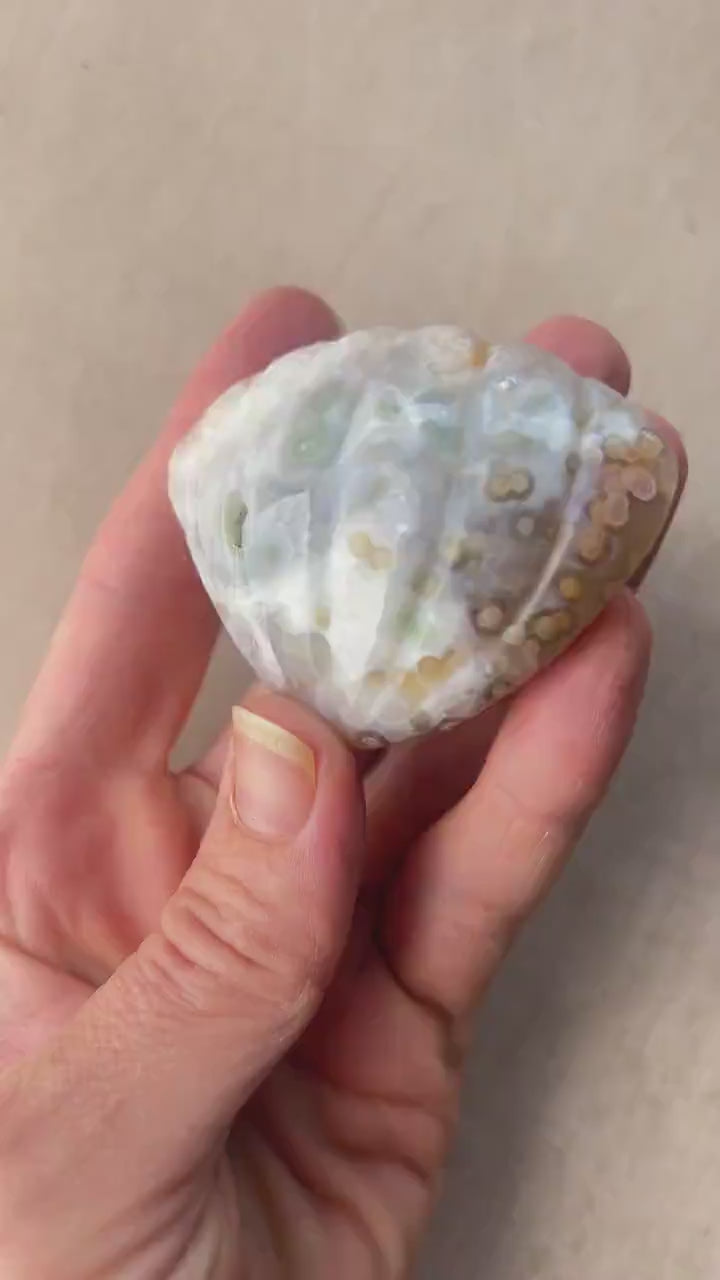 Rare Ocean Jasper XL Seashell Carving: Crystal Seashell Decor - Vein 1-2