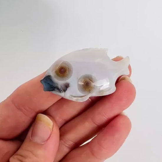 Hand Carved Ocean Jasper Fish Figurine: Marovato Chalcedony