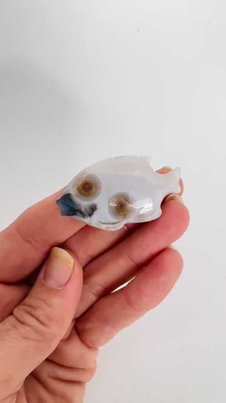 Hand Carved Ocean Jasper Fish Figurine: Marovato Chalcedony