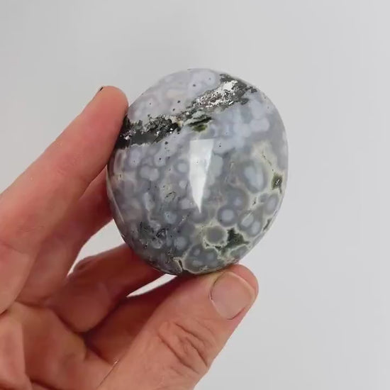 Marovato Ocean Jasper Palm Stone - Vein 8 Orbicular Jasper from Madagascar