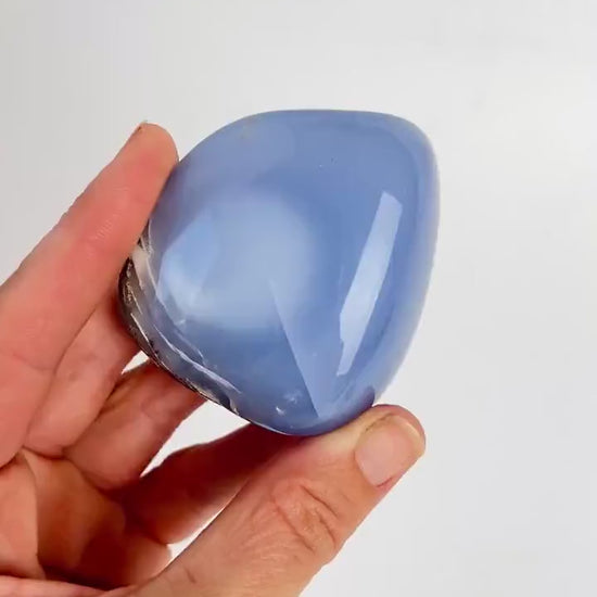 Turkish Blue Chalcedony: Natural Large Palm Stone Crystal