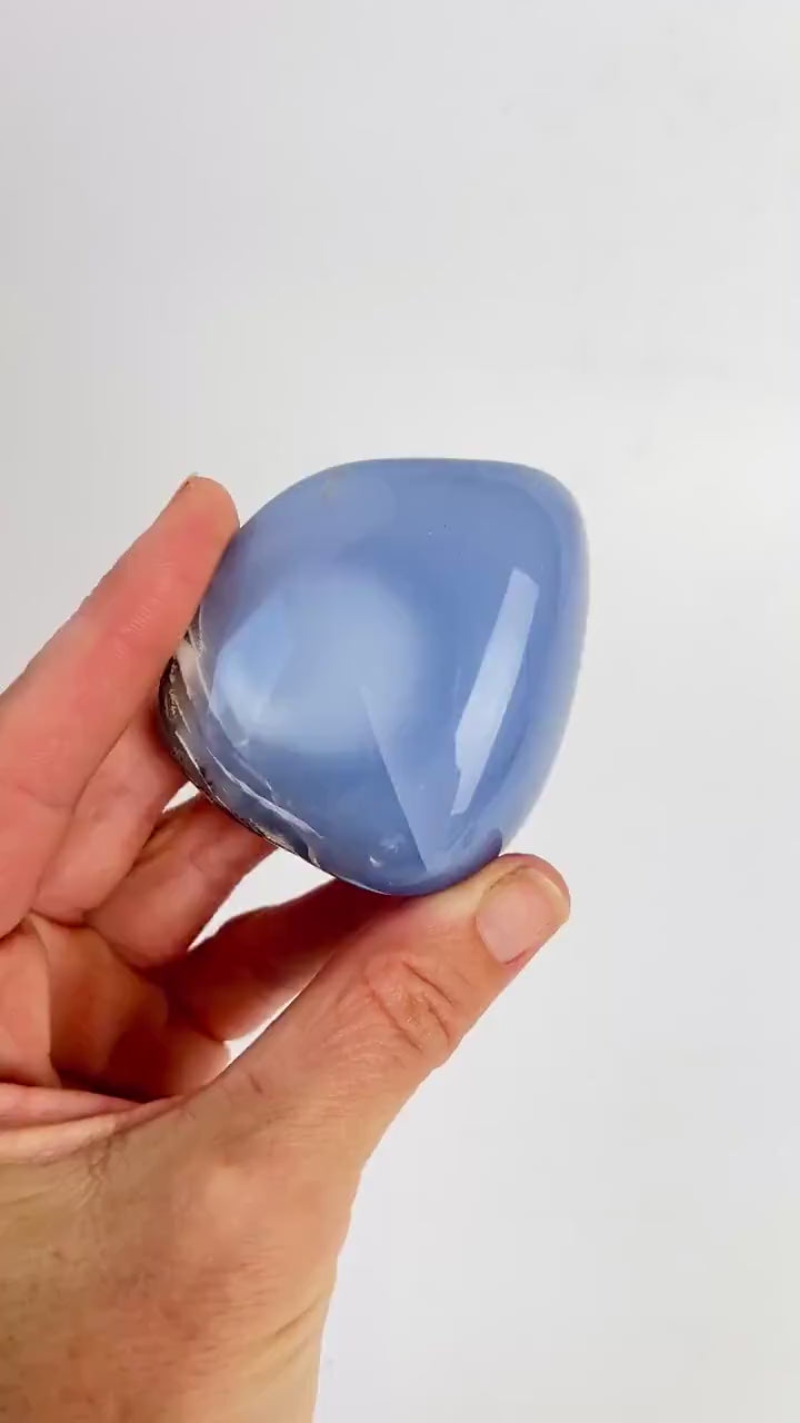 Turkish Blue Chalcedony: Natural Large Palm Stone Crystal