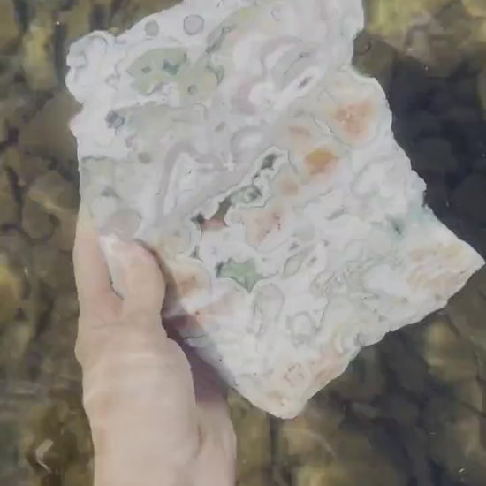 Ocean Jasper Eighth Vein Pink and Green Druzy Slab / V8 Slab / OJ HU11