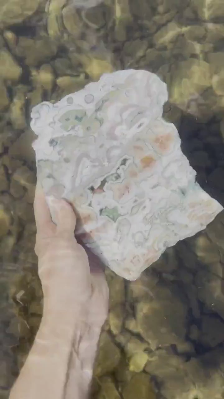 Ocean Jasper Eighth Vein Pink and Green Druzy Slab / V8 Slab / OJ HU11