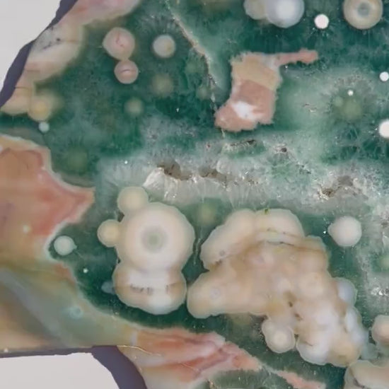 Vein 1 - 2  Ocean Jasper Slab / Highly translucent green Quartz / OJU17