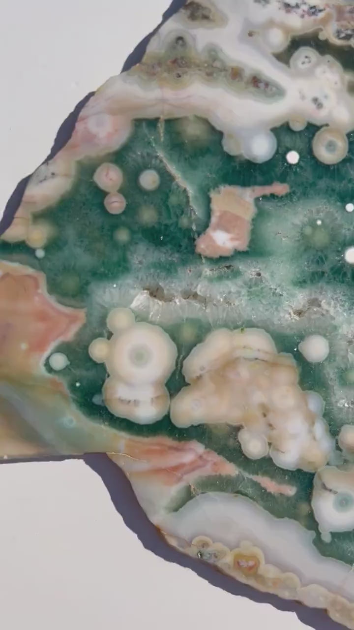 Vein 1 - 2  Ocean Jasper Slab / Highly translucent green Quartz / OJU17