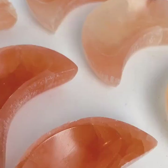 Champagne Selenite (Satin Spar) Polished Crystal Moon Dish