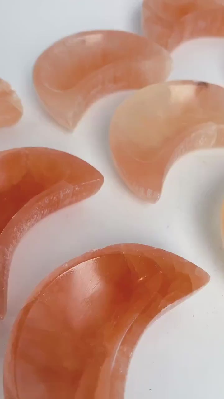 Champagne Selenite (Satin Spar) Polished Crystal Moon Dish