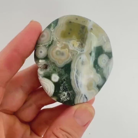 Marovato Ocean Jasper Palm Stone - Vein 8 Orbicular Jasper from Madagascar