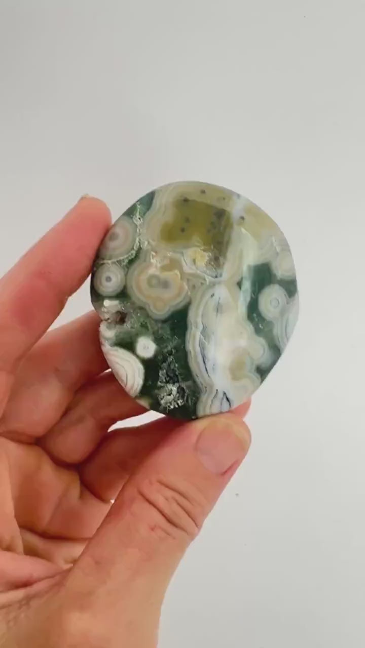 Marovato Ocean Jasper Palm Stone - Vein 8 Orbicular Jasper from Madagascar